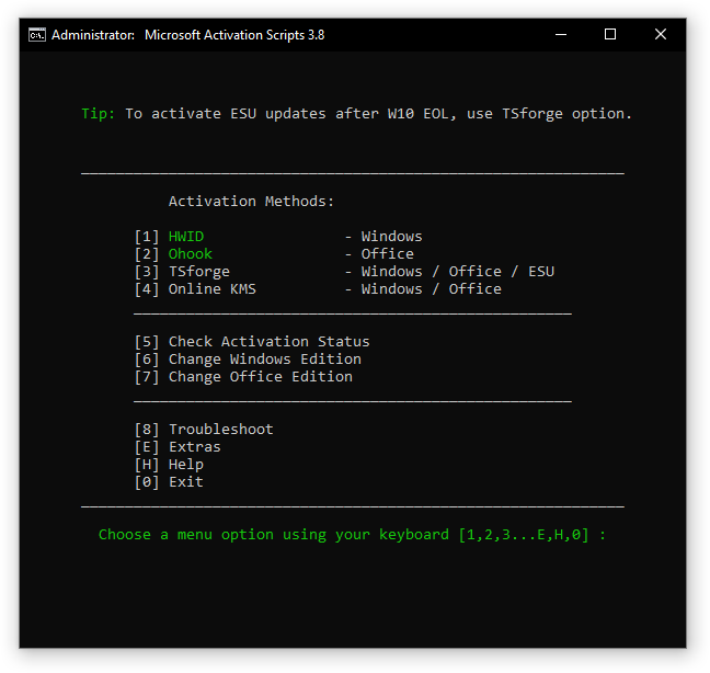 Scripts de ativação da Microsoft (MAS)